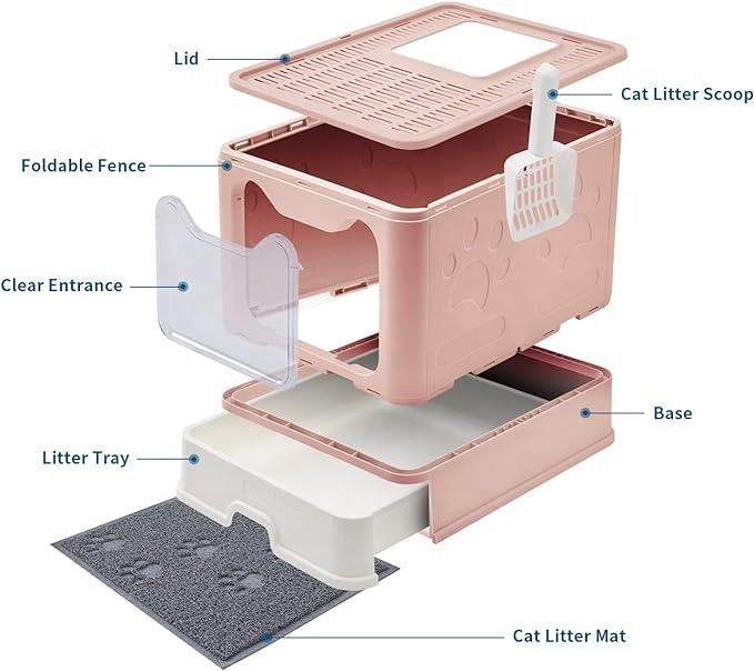Foldable Large Space Enclosed Cat Litter Box